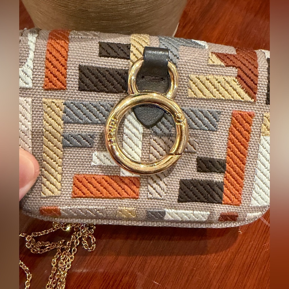 Authentic EUC Fendi Canvas FF Embroidery Nano Baguette Charm in beige multicolor - Picture 5 of 6